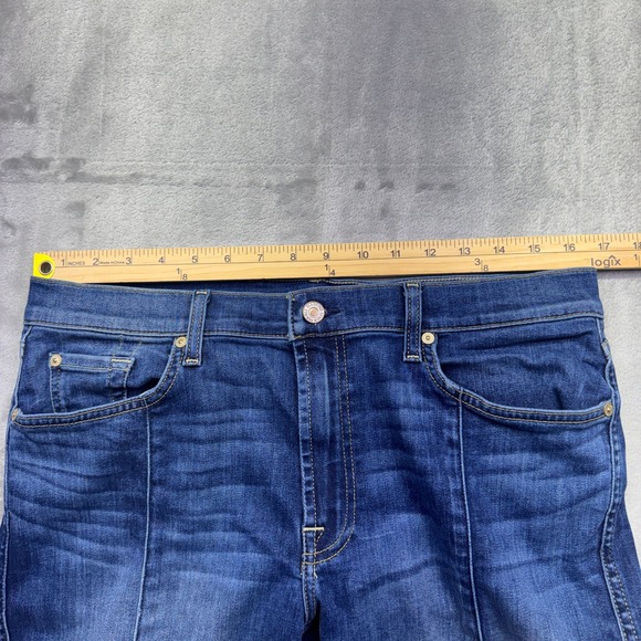 7 For All Mankind Womens Dark Wash Denim‎ Ankle Fray Hem Jeans Sz 33 Stretch - Picture 4 of 10